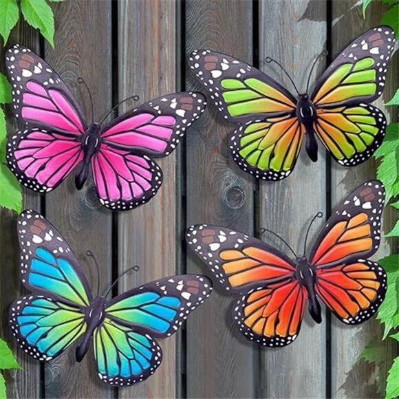 Metal Butterfly Wall Art Outdoor Decor - 4 Pack 9.8in Butterflies Wall Decor - Picture 7 of 7